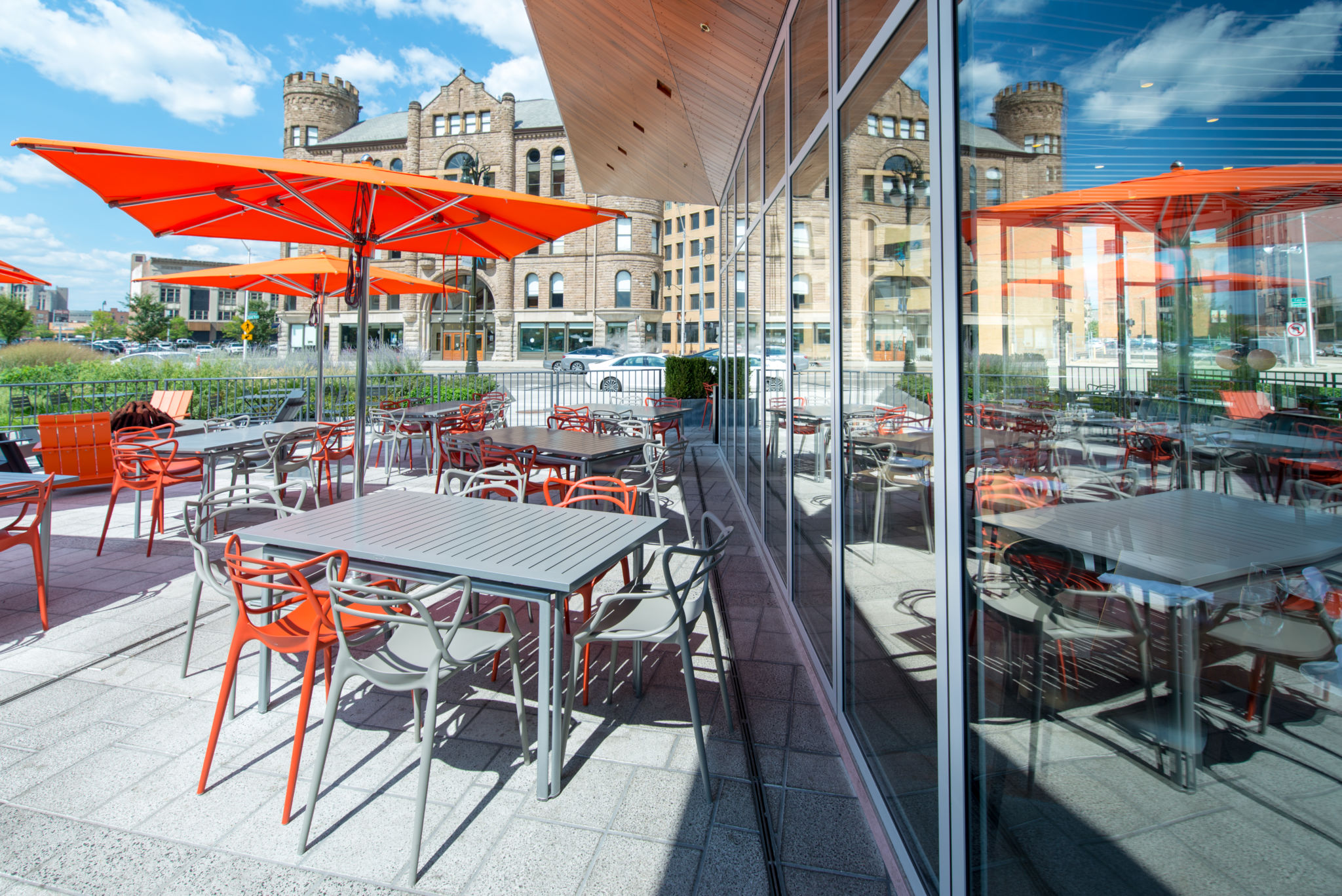 Lumen at Beacon Park in Detroit features a folding glass wall system
